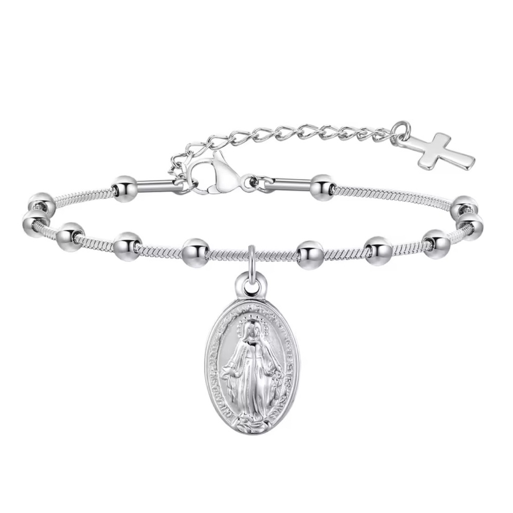 Catholic Religion themed Bracelet with beads and cross charm Stainless steel